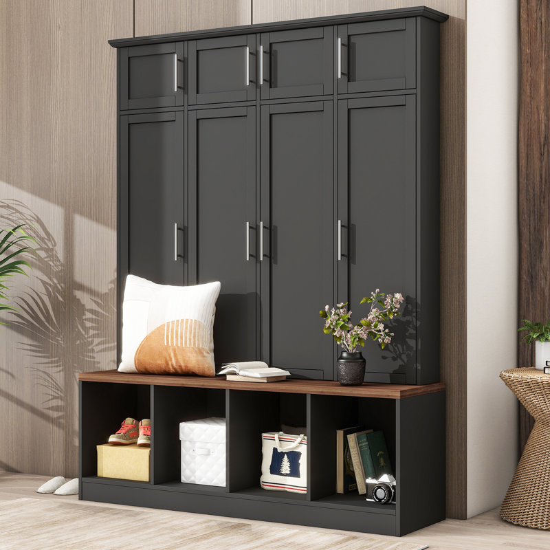 Jesselin Hall Tree 59.08 Wide with Bench and Shoe Storage Red Barrel Studio Color Black